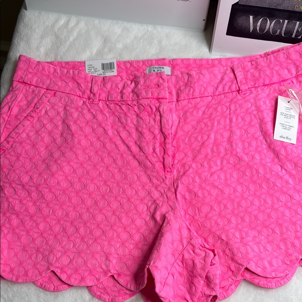 Selby Pink High Waist Scalloped Shorts